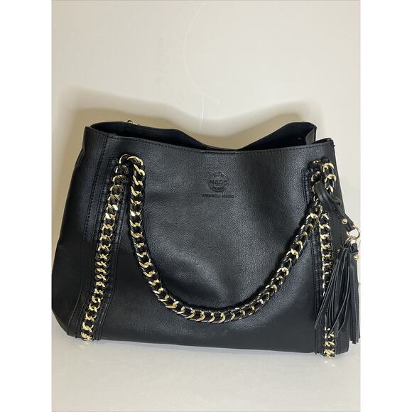 Andrew Marc Marc New York black faux leather shoulderbag handbag With Gold Tone